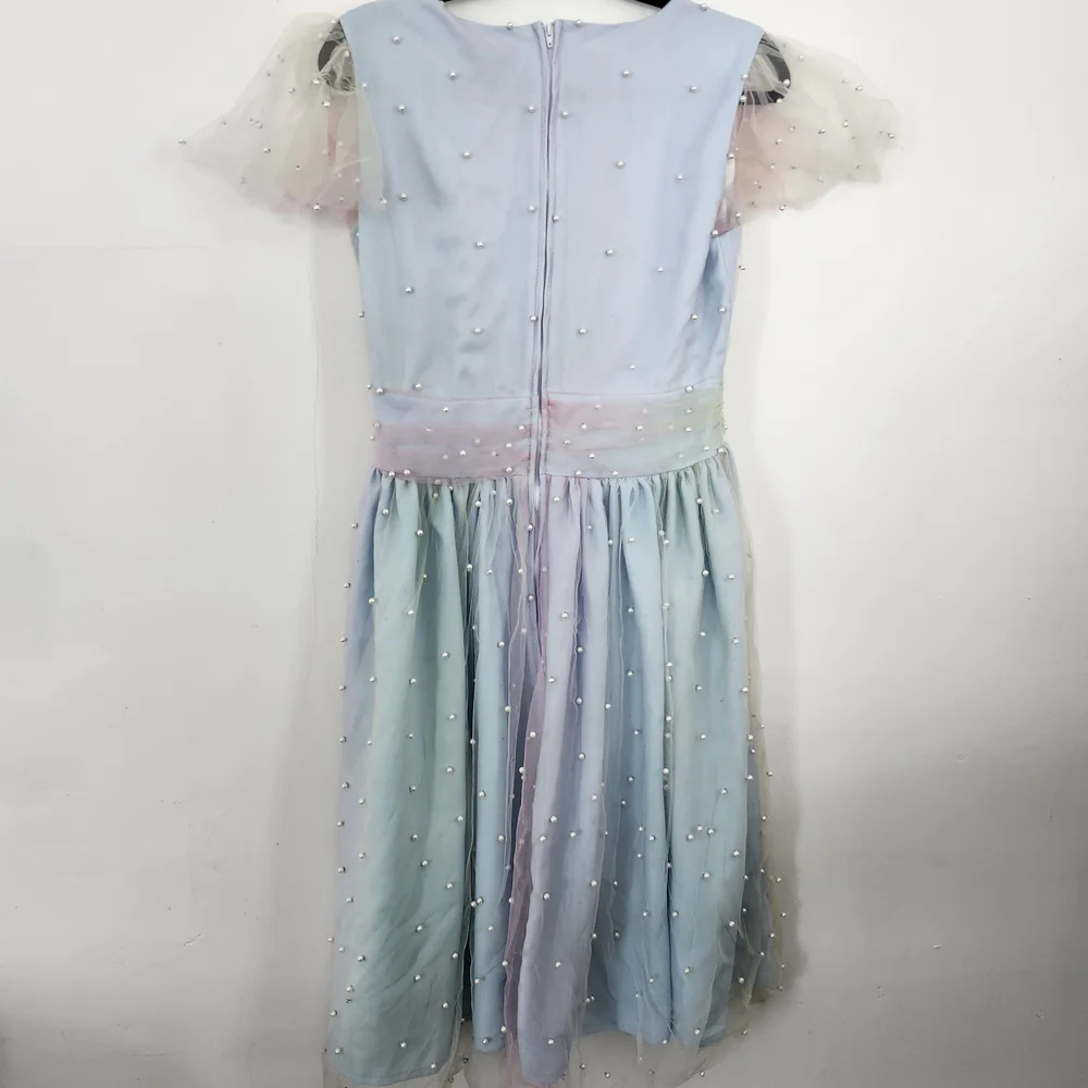 Magnolia Pastel Blue and Pink Party Dress with Pearl Details - Picture 2 of 4